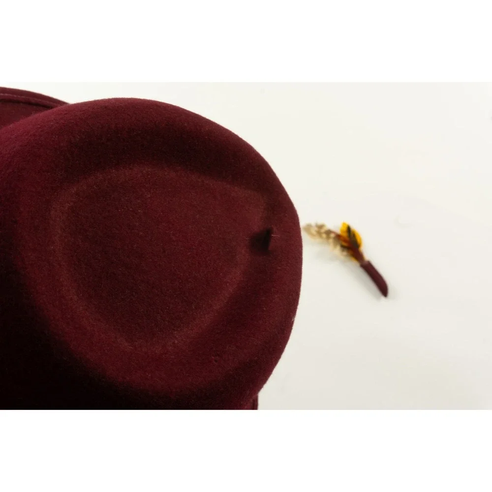 Vintage 1940s 1950s Peachfelt Bollman Co Burgundy Wool Feather Fedora Hat USA